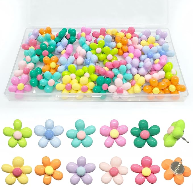 50 PCS Flower Push Pins Cute Flower Thumb Tacks Cork Board Tacks, Bulletin by YYMSEN