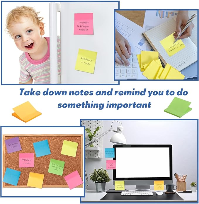 Leinuosen 48 Pack Sticky Notes 3 x 3 Inches Cute Sticky Notes Bright Colors Self Stick Pads Memo Easy to Post for Home Desk Office Notebook, Message Reminder, Stationary Supplies Office Supplies-DeskLoop Office