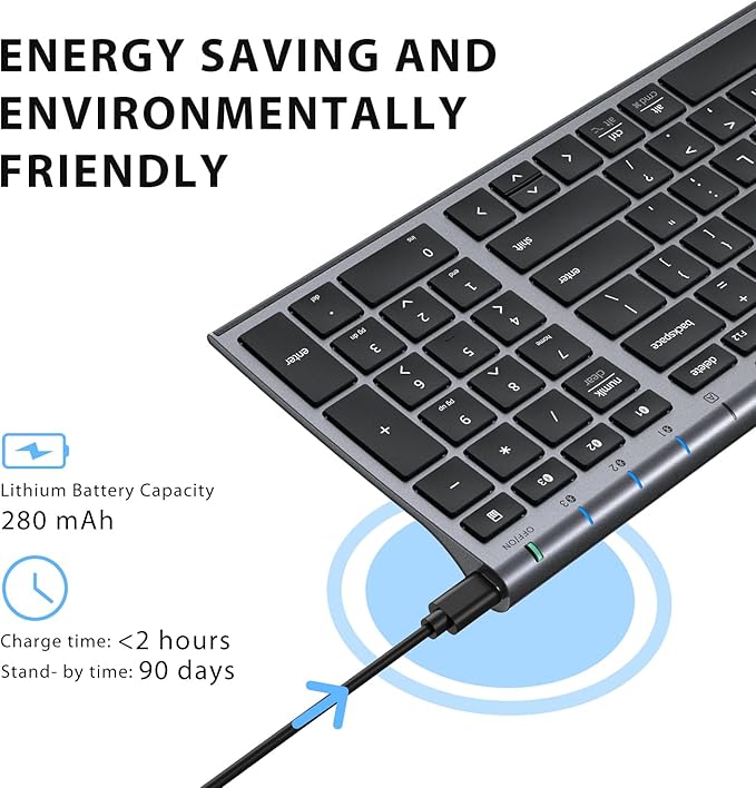 iClever BK10 Bluetooth Keyboard, Universal Bluetooth 5.1 Wireless Keyboard with Number Pad, Ergonomic Design, Multi-Device Compatibility, Stable Connection for Mac, iPad, iPhone, Android, Windows-DeskLoop Office