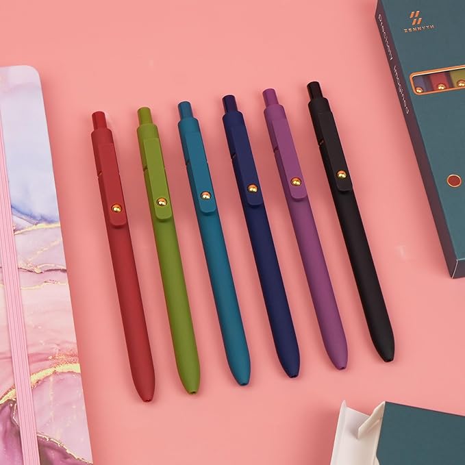 Ddaowanx Colorful Gel Pens, 0.5mm Fine Point Retractable,Multi Colored Pens for Journaling and Sketching,School Supplies,Stuffers for Teens, Gifts for Women (6Pcs-Vintage Colors)