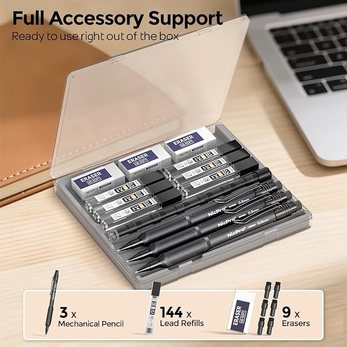 Nicpro HD1000 0.5 mm Art Mechanical Pencil Set in Case, Weatherproof Barrel - Image 6