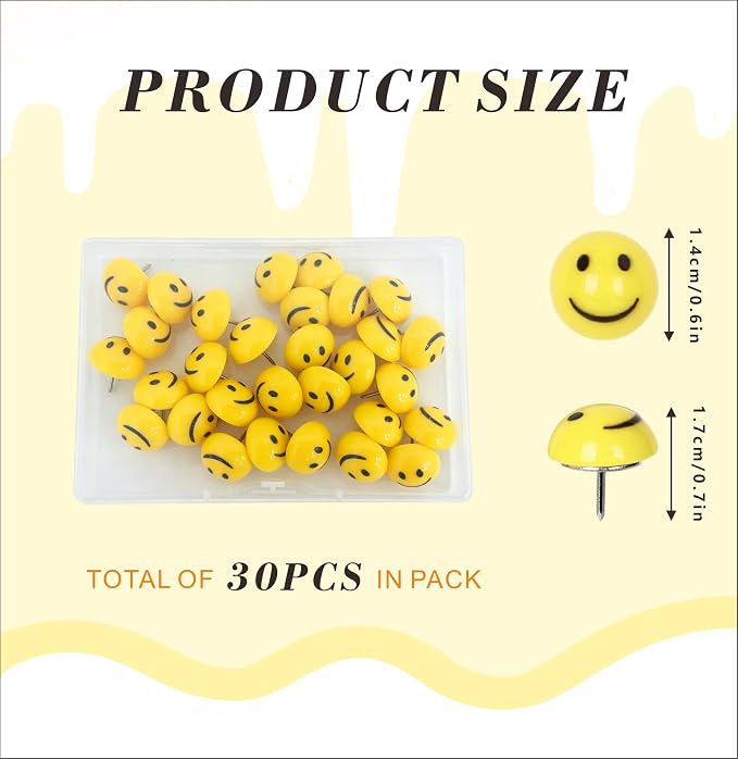 30 Pcs Cute Smiley Face Decorative Push Pins - Image 2
