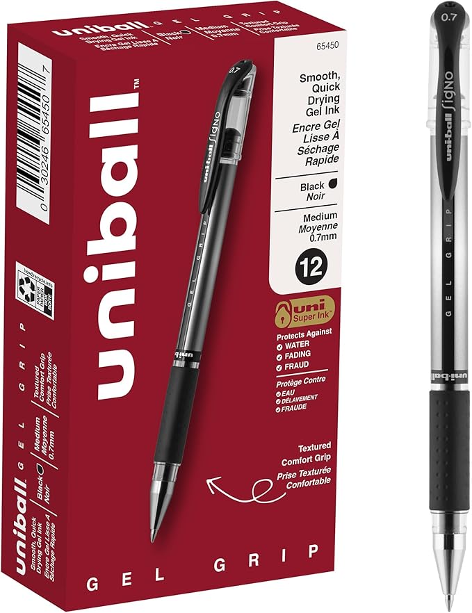 uniball Gel Grip Gel Pens, Medium Point, 12 Pack by uni-ball