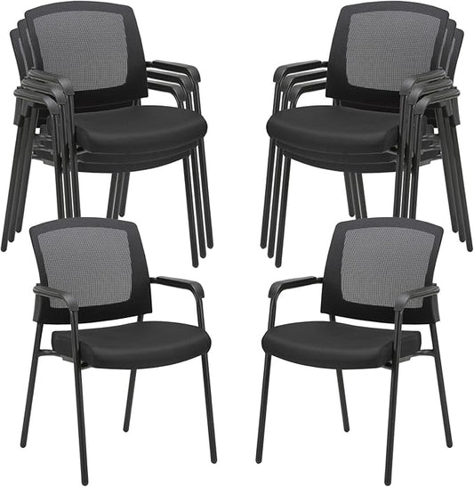 CLATINA Black Stacking Chairs Stackable Waiting Room Chairs with Armrest, Mesh Office Reception Guest Chair for Home Desk Conference Lobby Church Medical Meeting Training Ergonomic, Set of 8-DeskLoop Office