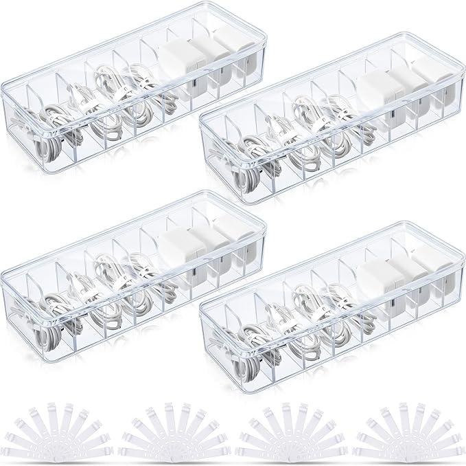 Tatuo 4 Pcs Cord Organizer for Drawer Desktop, Cable Organizer Box by Tatuo