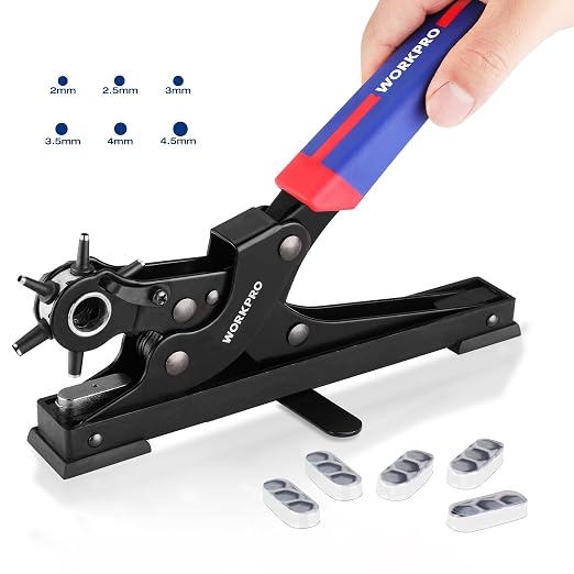 WORKPRO Leather Hole Punch Set, Desktop Rotary Belt Hole Puncher | Heavy Duty by WORKPRO