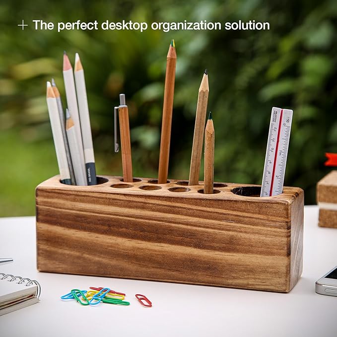 Solid Pine Wood Pen Holder for Desk – Fountain Pen Holder – Stylish Wooden Pencil Holder and Pen Desk Organizer-DeskLoop Office