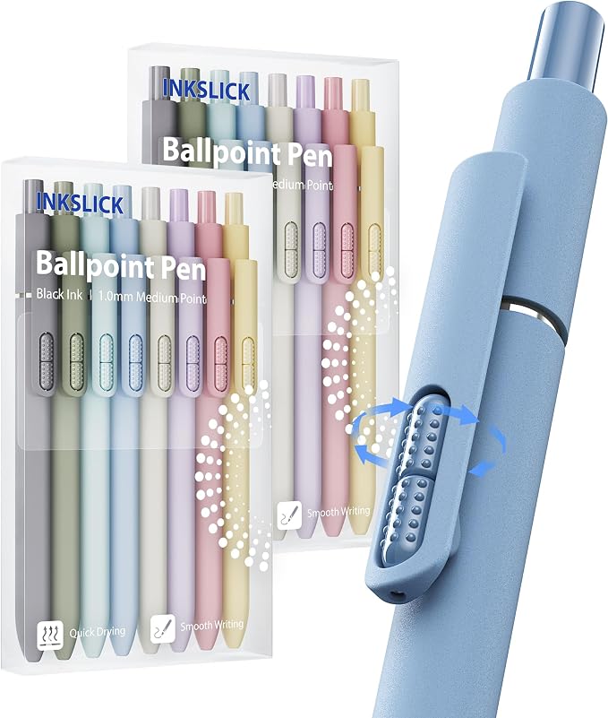 16 Pack Morandi Black Ballpoint Pens 1.0mm Fidget Pens by INKSLICK