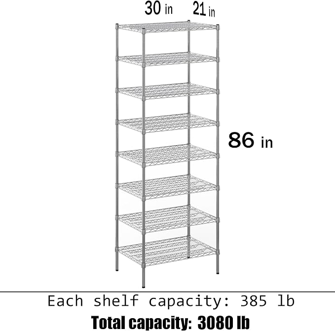Regal Altair 21" Deep x 30" Wide x 86" Height Wire Shelving Kit | 8-Tier | NSF - Image 3