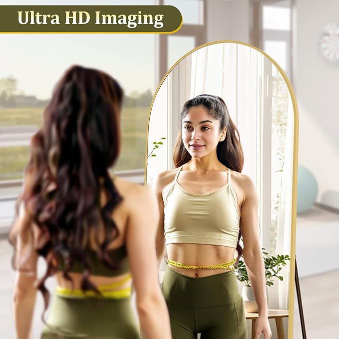 HARRITPURE 65"x24" Arched Full Length Mirror Free Standing & Wall-Mounted Full-Length Mirror with Stand Modern Gold Mirror for Living Room Bedroom Cloakroom Aluminum Frame-DeskLoop Office