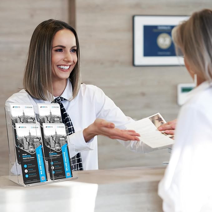 2 Pack Acrylic Brochure Holder 8.5 x 11 in, 2 Tier Brochure Display Stand with Removable Divider for 4 x 9 in Trifold Pamphlets, acrylic flyer holder 8.5 x 11 Stands for Flyer, Pamphlet, Magazine-DeskLoop Office