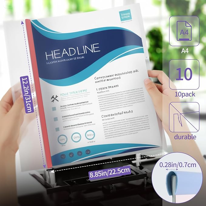 10 Sliding Bar Report Covers A4 Letter Holds 70 Sheets Multicolor | Sliding Bar - Image 2