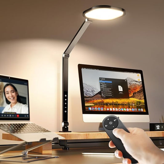 Led Desk Lamps for Home Office, Eye-Care Architect Light with Clamp, Dimmable Zoom Lighting with 3 Color Modes & 10 Brightness, Smart Computer Ring Light for Video Calls, Conference, Reading-DeskLoop Office