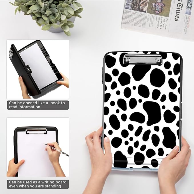 Clipboard with Storage, High Capacity Cow Print Storage Clipboard 9.5x14 with - Image 4