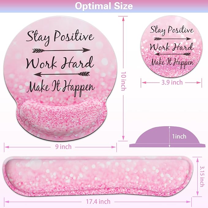 Mouse Pad with Wrist Rest Set Pink, 3-in-1 Wrist Support Mousepad Set, Gaming - Image 6