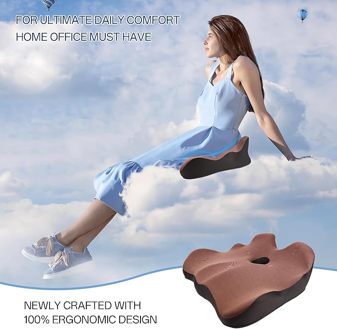 Seat Cushion, X-Large Memory Foam Office Chair Cushion, for Pressure Relief Sciatica & Pain Relief for Long Sitting Hours on Office/Home Chair, Car (Brown)-DeskLoop Office