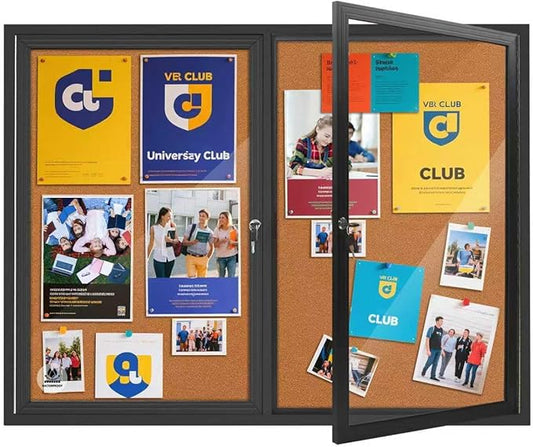 Lockable Outdoor Enclosed Bulletin Board,Weatherproof Cork Noticeboard with Locking Door, Wall-Mounted Aluminum Frame Display Case for Office, Home, School (Black Frame | Cork Surface, 44x32 inch)-DeskLoop Office