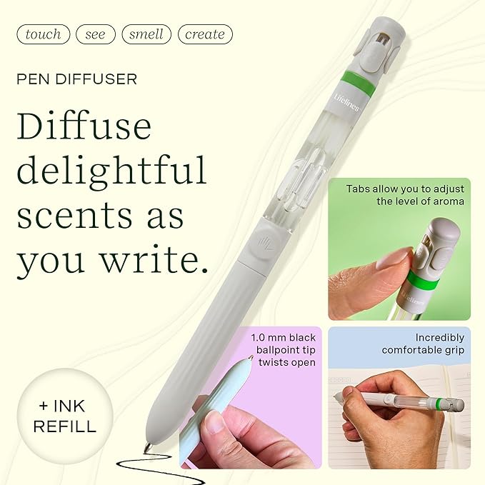 Lifelines Pen Diffuser, Herbal Garden - 1mm Black Ballpoint Pen with Scented Essential Oil Blends – Aromatherapy Diffuser & Sensory Immersion Diffuse Aroma As You Write-DeskLoop Office