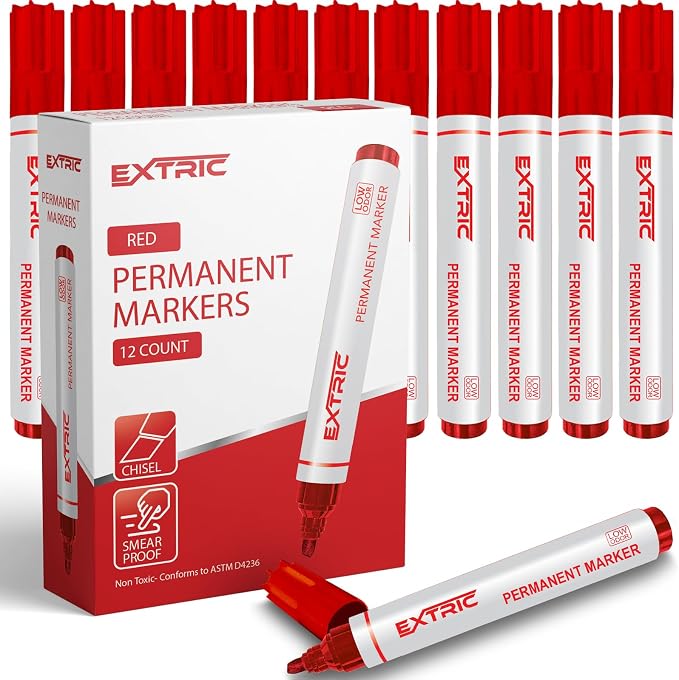 EXTRIC Permanent Markers, Chisel Tip, Quick Drying Ink, Works on Paper by EXTRIC