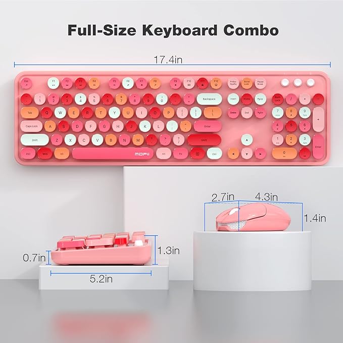 MOFII Wireless Keyboard and Mouse, Pink Colorful Round Key Retro Typewriter Keyboards, USB Wireless 2.4G Full Size Keyboard and Cute Mice Combo for Computer, Laptop, PC, Chromebook, Smart TV-DeskLoop Office