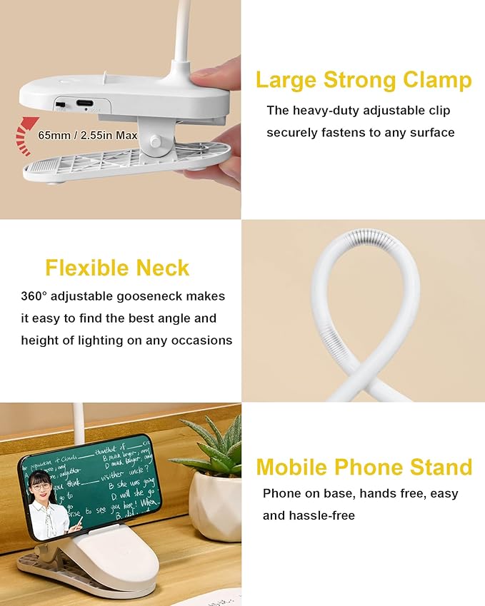 SZOKLED Red Light Reading Lights for Books in Bed, Clip on Lamp with Timer & Dimmable, Rechargeable Eye Care Night Light for Bedroom, Desk, Laptop, Headboard-DeskLoop Office