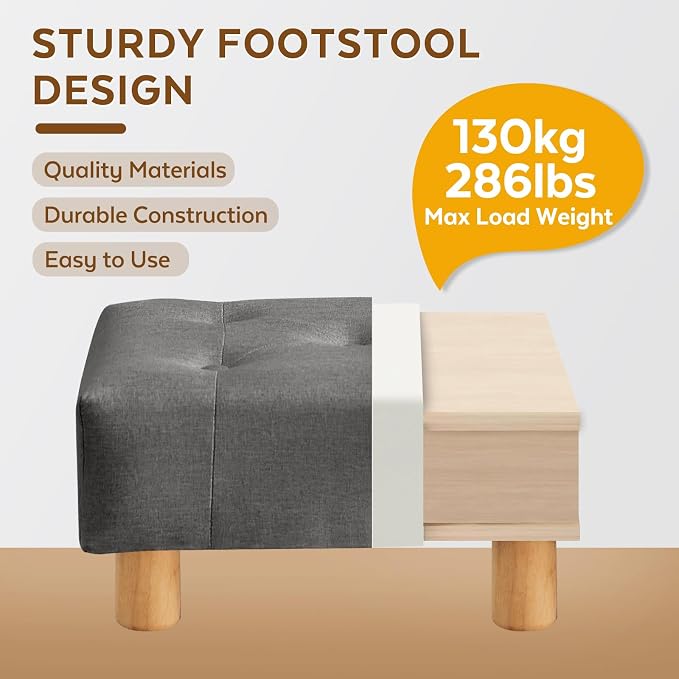 Small Foot Stool Ottoman, Linen Footstool Ottoman Foot Rest - Image 3