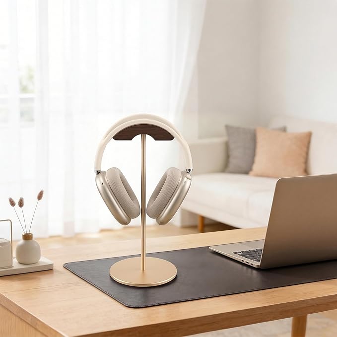 Headphone Stand, Walnut Wood & Aluminum Headset Stand, Nature Walnut Gaming - Image 6