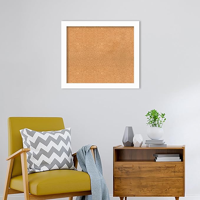 Amanti Art Natural Cork Board for Wall, 25x29 Vision Board with White Frame, Medium Corkboard Office Decor for Home Organization, Casual Corkboard Pinboard to Display Items for Home Organization in-DeskLoop Office