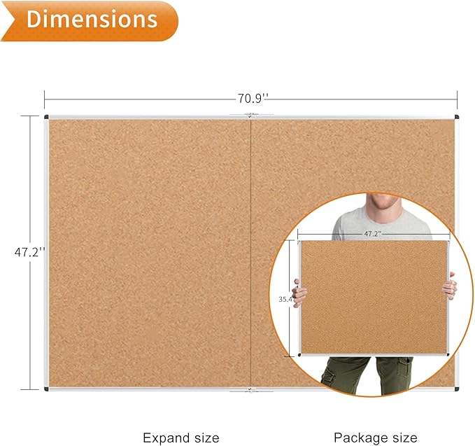VIZ-PRO 72" x 48" Large Cork Bulletin Board, Foldable & Wall-Mounted Notice Pin Board with Silver Aluminum Frame, for School Home Office - 6' x 4' Corkboard-DeskLoop Office