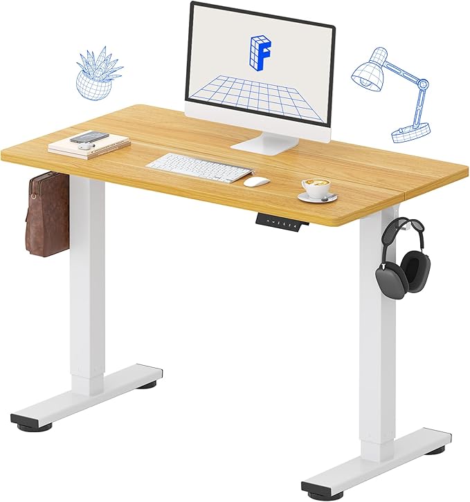 FLEXISPOT Standing Desk Electric Height Adjustable Desk with 40 x 24 Inch Splice Board, Home Office Computer Workstation, Maple Top + White Frame-DeskLoop Office