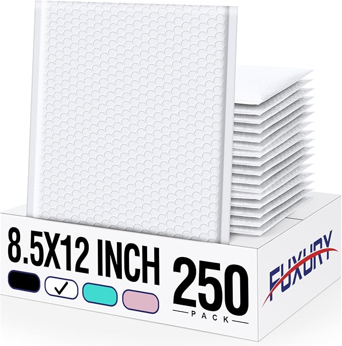 Fuxury White Bubble Mailers 8.5x12 Bubble Envelopes 250 Pack Self Seal | Usable by Fuxury