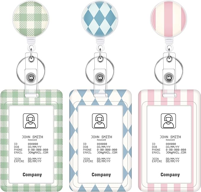 3 Set Badge Holder Retractable Reel Stripes ID Badge Holders by BESARME