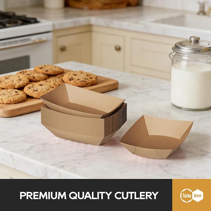 Disposable Paper Food Trays 2lb, 150 Pack Brown Paper Boats - Image 3