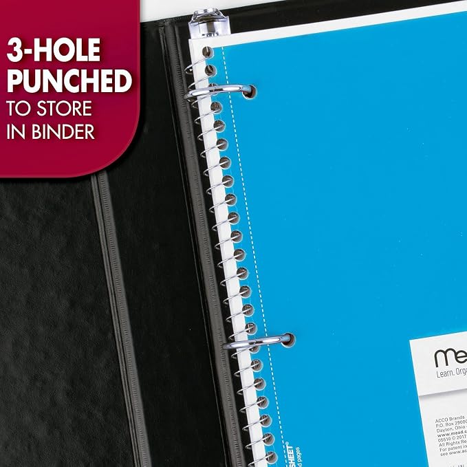 Mead Spiral Notebook, 4 Pack, 1 Subject, Wide Ruled Paper, 7-1/2" x 10-1/2" - Image 6