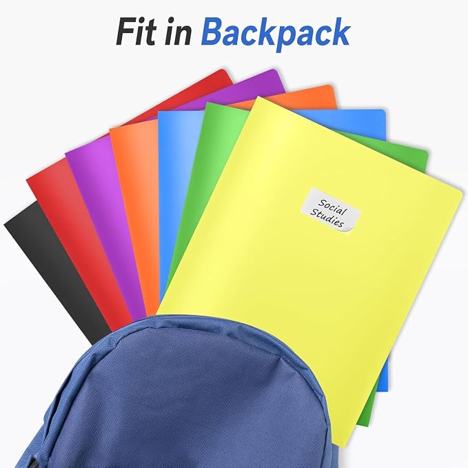 Sooez 7 Pack Folders with Pockets, 2 Pocket Folders with Extra Labels, Plastic - Image 7