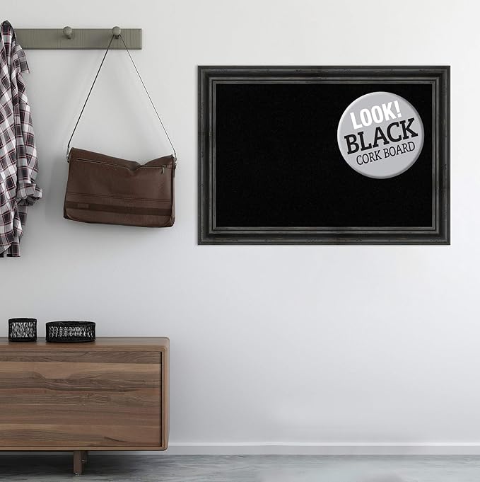 Amanti Art Black Cork Board (41 x 29 in.), Rustic Pine Black Wood Frame - Bulletin Board, Organization Board, Pin Board - Large-DeskLoop Office