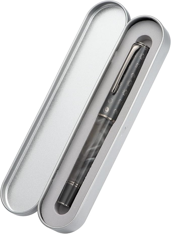 Hongdian N7 Gray Resin Piston Fountain Pen, Iridium Extra Fine Nib Classic Pen Rabbot on Cap Top, Smooth Writing Pen with Metal Box
