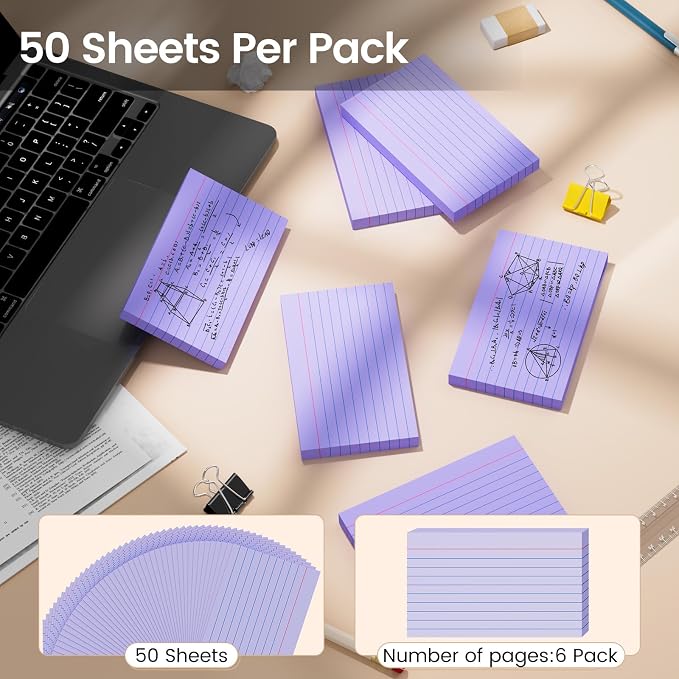Index Cards 3x5 Inch, Flash Cards, Ruled Lined Purple Note Cards Paper - Image 4
