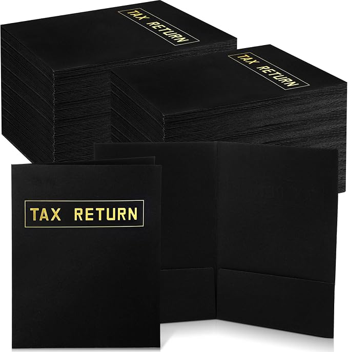 Kosiz 100 Pcs Tax Return Folders Bulk 9 x 12 Inch 2 Pocket Gold Foil Stamped by Kosiz