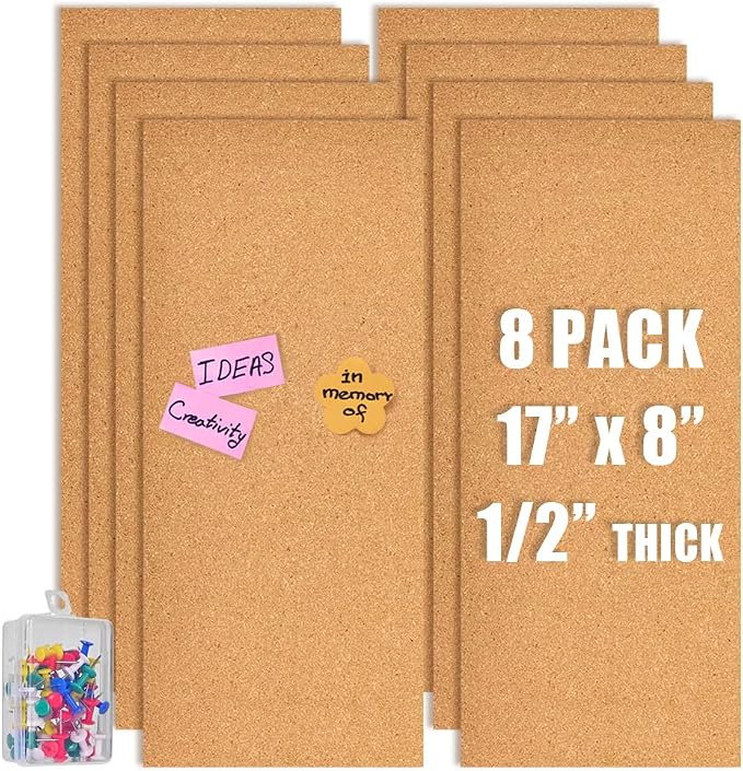 17x8 Cork Board Tiles Bulletin Board, 1/2" Thick Self-Adhesive Cork Boards by Aitakatta