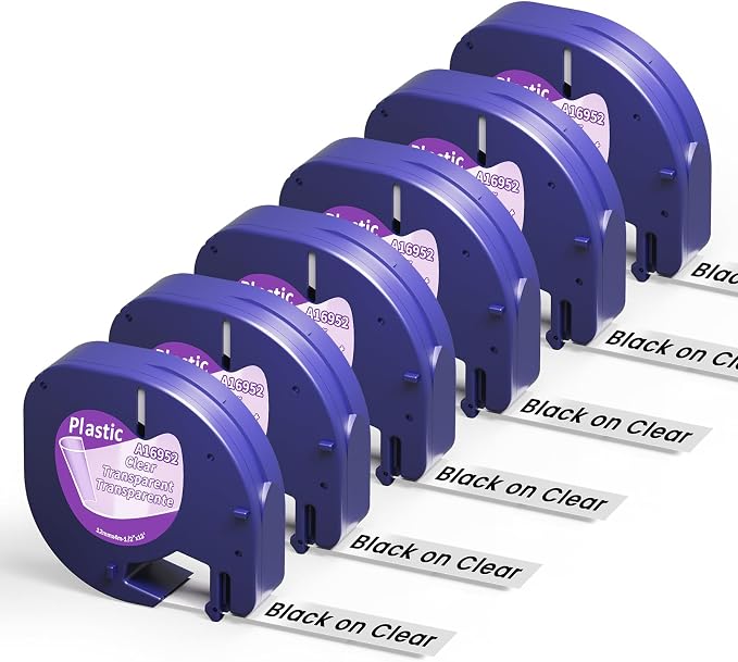 6-PK Replace for Dymo Letratag Refills Clear Plastic 12mm Compatible for Dymo by AONOMI