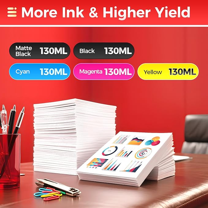 PFI-107 Ink Tank Set 5-Pack 130ml High Capacity Replacement for Canon PFI-107 PFI107 Ink Cartridges Compatible with Canon Color imagePROGRAF iPF670 iPF680 iPF685 iPF770 iPF780 iPF785 Inkjet Printer-DeskLoop Office