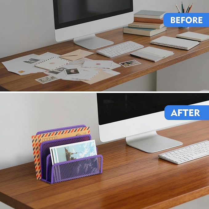 EASEPRES Desk Mail Organizer, Office Small Desktop Metal Mesh Envelope Letter - Image 7