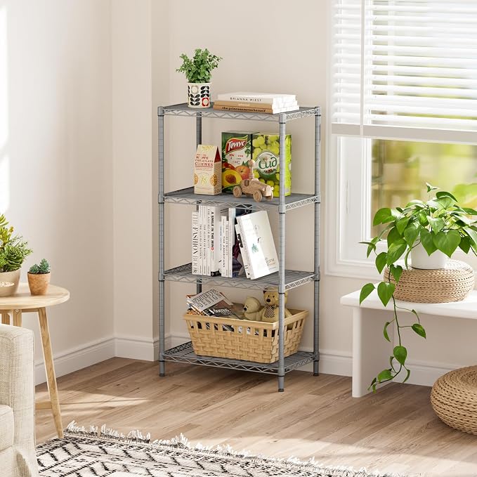 SINGAYE 4 Shelves Adjustable Storage Shelf Wire Shelving Rack Bathroom Standing - Image 5