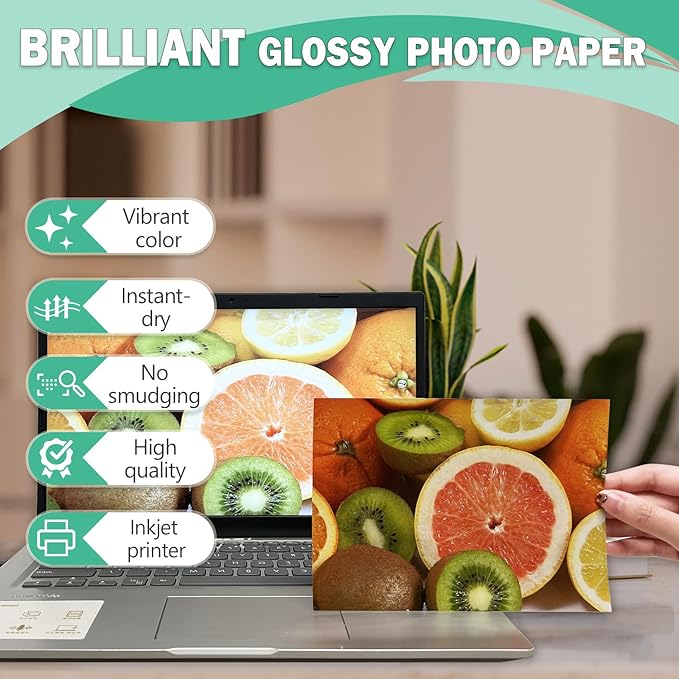 4x6 Glossy Photo Paper for Inkjet Printer, Thin Glossy Photo Paper for Chip Bags, 4R Photo Paper 36 lb, 100 Pack