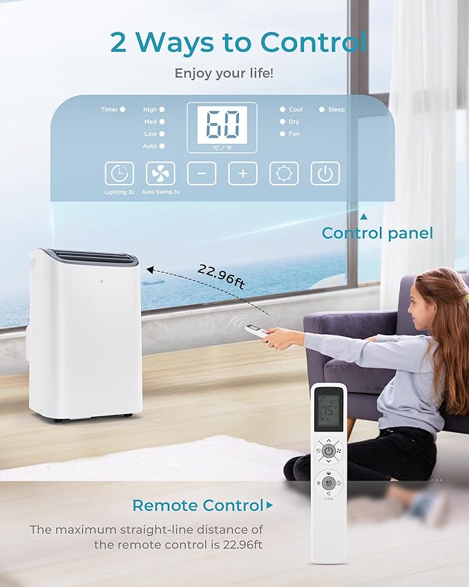 EUHOMY 12,000 BTU Portable Air Conditioners, 4-in-1 Portable Air Conditioner Up to 550 Sq.Ft, Portable AC Unit with Cool, Sleep, Dehumidifier, Fan Mode, Timer, Low Noise, Installation Kit, Apartment-DeskLoop Office