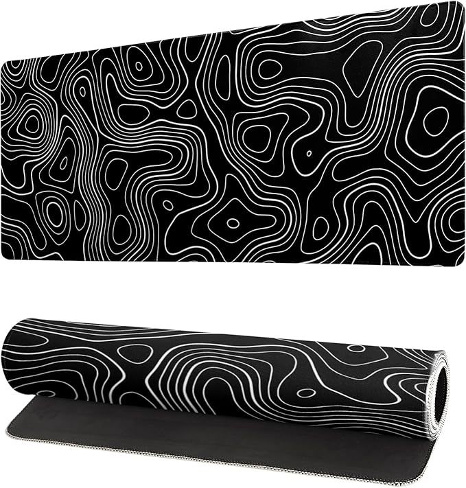 Topographic Contour Gaming Mouse Pad Black Large Mouse Pad by Siski