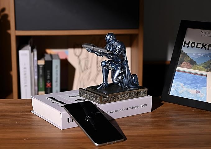 Windbreaker Soldier Knight Pen Holder Personalized Desk Accessory, Mobile Phone & Gaming Controller Holder, Device Stand Gift for Medieval Enthusiasts (Blue)-DeskLoop Office
