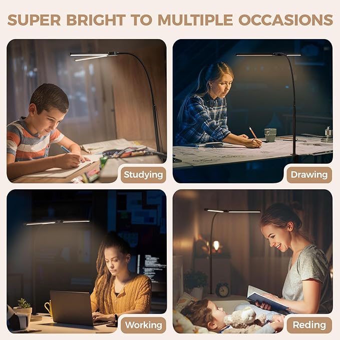 Voncerus LED Desk Lamp for Home Office, Double Head Architect Light - Image 6