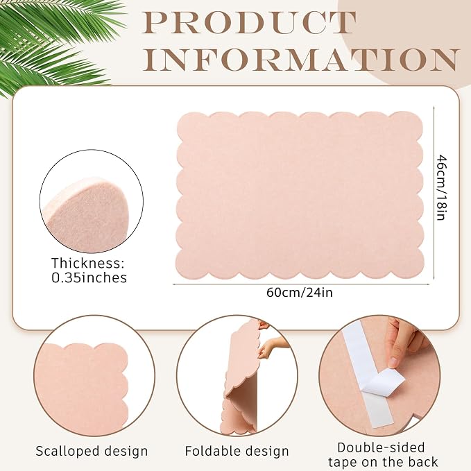 Mooliwe Scalloped Felt Bulletin Board 24 x 18 Inches Foldable Flesh Pink Pin - Image 2